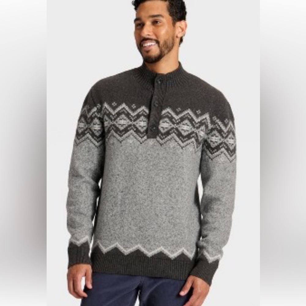 Men's Two-Tone Gray Goodfellow Button Neck Sweater Sz L NWT